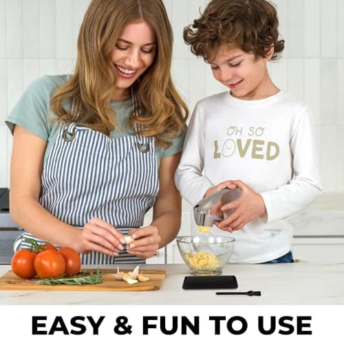 Zulay Kitchen Large Premium Garlic Press Set – Rust Proof & Dishwasher Safe, Bigger Bowl Garlic Mincer Tool with Silicone Garlic Peeler & Brush, Easy Squeeze & Clean, Ergonomic Handle - Silver 7