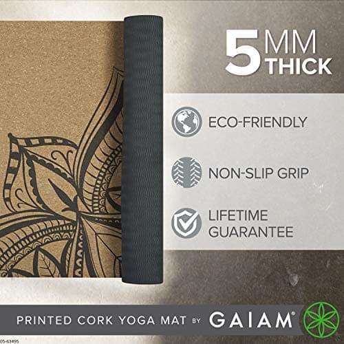 Gaiam Cork Yoga Mat | Natural, sustainable cork print design stops odors | Non-toxic TPE Rubber Backing | Great for Hot Yoga and Pilates (68" x 24" x 5mm thick) 2