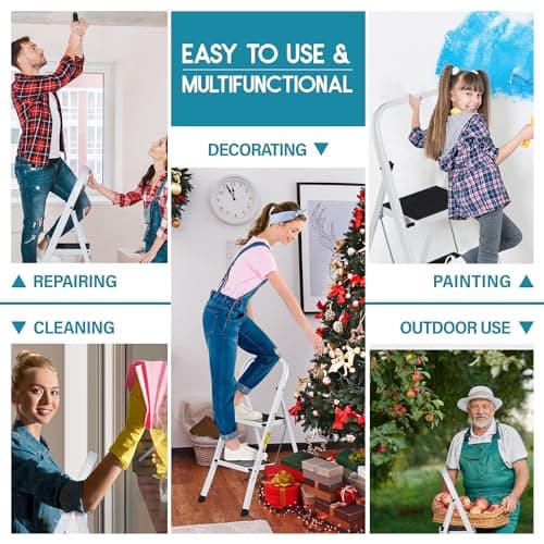 ZENY 2 Step Ladder Folding Step Stool with Wide Anti-Slip Pedal, Convenient Handgrip, Portable Steel Step Stool, Sturdy Steel Ladder for Household and Office 3