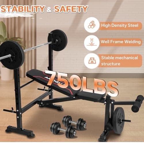 Standard Weight Bench Set with Leg Extension & Curl, Adjustable & Foldable Bench Press, Flat Incline Decline Workout Bench for Home Gym Full Body(US Stock) 5