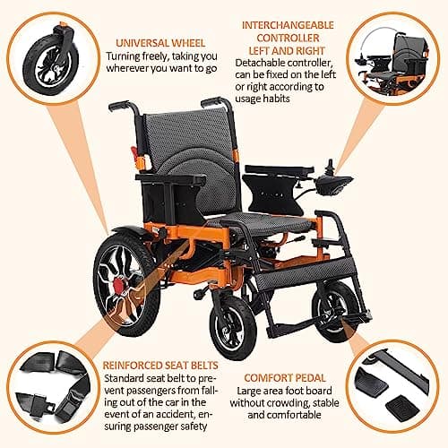 Foldable Electric Wheelchairs for Adults, Lighweight Electric Wheelchair,All Terrain Motorized Wheelchair for Seniors,Dual Motor Power Wheelchairs,Portable Mobility Aid,Support 330Lbs (20"Seat) Black 8