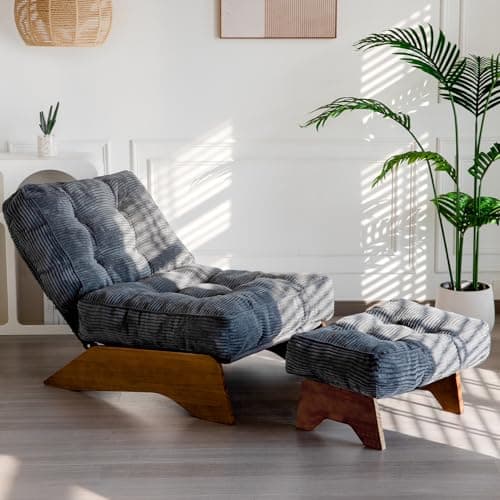 MAXYOYO Accent Chair with Ottoman Adjustable Backrest, Tufted Living Room Chair Upholstered Lounge Chair with Footrest Set, Modern Chair Cozy Reclining Chair for Reading Room, Dark Grey