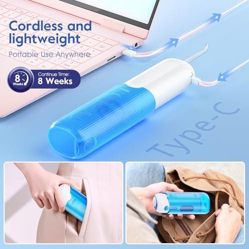Water Flosser,2 in 1 Water Dental Flosser with 2 Water Tanks,3 Mods 4 Jet Tips Water Flossers for Teeth Suit for Business Trips, Outings and Daily Oral Cleaning Use(Blue) 8