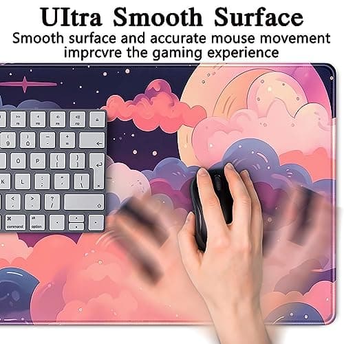Cute Desk Mat Kawaii Clouds Pink Purple Desk Pad Anime XXL Large Mouse Pad Big Full Desk Gaming Mousepad Laptop Computer Keyboard Mouse Mat 31.5''X 15.7'' Cute Desk Decor Accessories 5
