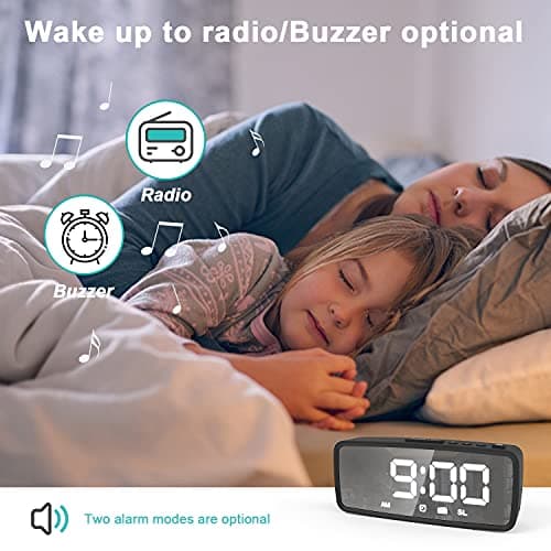 VAUNO Radio Alarm Clock, Digital Alarm Clocks for Bedrooms with FM Radio, Adjustable Brightness LED Display, Snooze, Battery Operated, Electronic Clock for Shelf, Living Room, Office, Classroom 5