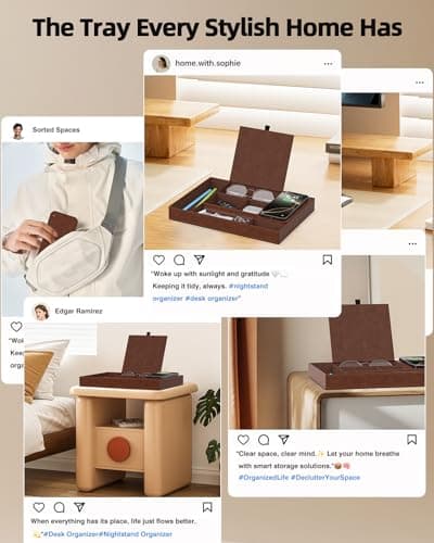 Valet Tray with Wireless Charger, Nightstand Organizer, Leather Desk Drawer Organizer Tray with 7 Compartments for Jewelries, Watch, Key, Wallet, Phone, Brown 8