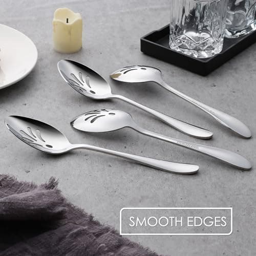 Stainless Steel Slotted Serving Spoons, E-far 4-Piece Metal Tablespoons Hostess Serving Utensils Set for Catering Buffet Party Kitchen Restaurant, Dishwasher Safe 5