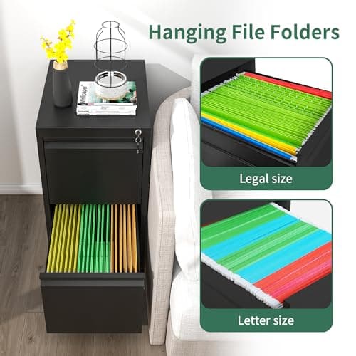 VIYET 2 Drawer File Cabinet,Metal Filing Cabinets with Lock,Black Vertical File Cabinet for Home Office,Heavy Duty Metal Storage Cabinet for A4/Letter/Legal Size File,Assembly Required 5