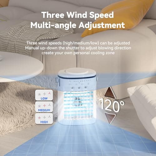 JOUJBAIL Portable Air Conditioner,Cooling Fan with 3 Speeds &3 Modes,2-8H Timer,1000ml Water Tank, Remote Control,4 in 1 Humidifier, Air Conditioner,Fan,Night Light,Evaporative Air Cooler for Home 5