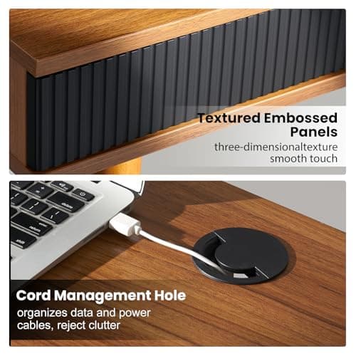 Artswish Mid Century Modern Office Desk with Drawer & Open Cubby, 42.5" Walnut Writing Desk with Cable Grommet, Solid Wood Legs, Simple Home Office Desk for Bedroom Study, Walnut 5