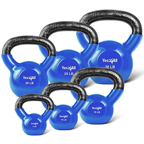 Yes4All Combo Vinyl Coated Kettlebell Weight Sets – Great for Full Body Workout and Strength Training – Vinyl Kettlebells 5 10 15 20 25 30 lbs, Blue, K2KY