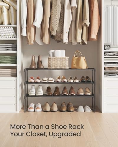 SONGMICS Shoe Rack, 3-Tier Shoe Organizer, Metal Storage Shelf, Upright or Upside Down, for 16-20 Pairs, Stackable, for Entryway, 11.8 x 36.2 x 21.7 Inches, Black ULSA303B02 8