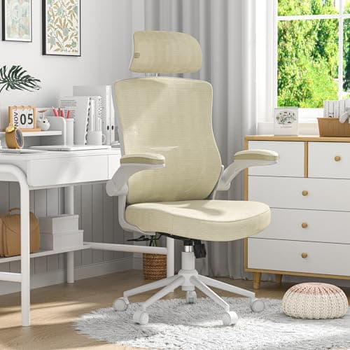 Ergonomic Office Desk Chair with Waterfall Seat and S-Shaped Back for Back and Leg Pressure Relief, Adjustable Headrest for Neck Support, Comfortable for 8+ Hours of Sitting