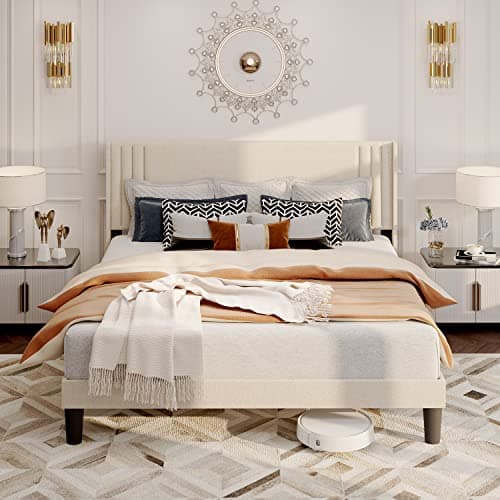 Gizoon Queen Bed Frame with Wingback Headboard, Upholstered Platform Bed, Wooden Slats, Noise-Free, No Box Spring Needed, Easy Assembly 8