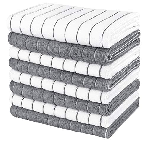 AIDEA Kitchen Towels-8PK, Super Soft and Absorbent Drying Towels for Dishes, Microfiber Cleaning Cloth Multi-Purpose Dish Towels for Kitchen, Home-Grey/White -18”x26”