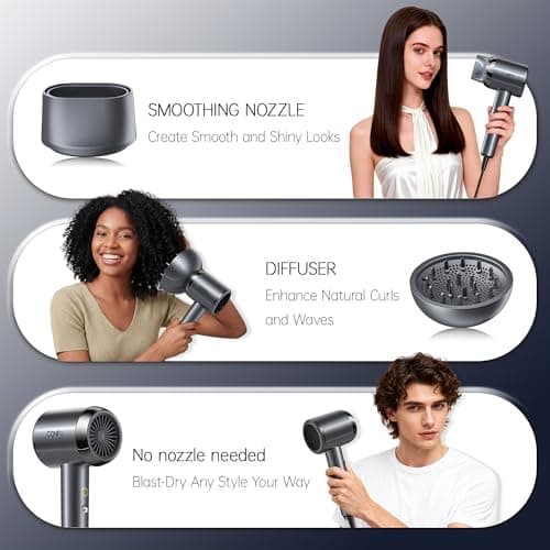 CONFU Diffuser Hair Blow Dryer - Plasma Ionic Professional 1600 Watt Hairdryer Fast Drying for Curly Hair Anti Frizz - Lightweight Portable Ion Blower Dryer for Women & Men 5