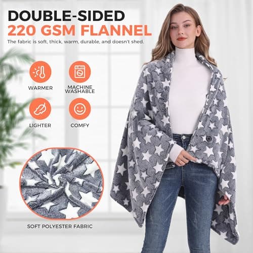 KSFJZF Heated Blanket, Cordless Portable Heated Throw Blanket, Battery Operated Heating Blanket with Rechargeable 20000mAh Power Bank, 59" x 35.5" Electric Heated Shawl, 3​​ Fast-Heating Levels (Navy) 7