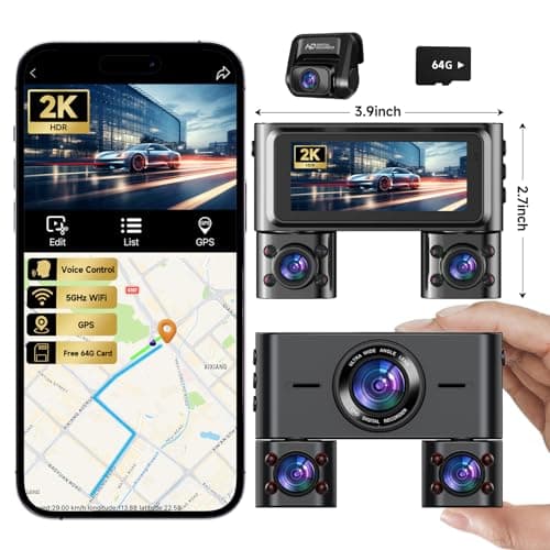 Dash Cam 360°, 4 Channel Camera for Cars Front and Rear Inside, 2K FHD Mini Dashcam, 5G WiFi, GPS, Free 64G Card, Voice Control, WDR, HDR, Night Vision, 24/7 Parking Mode(Upgraded Version V7PLUS) 8