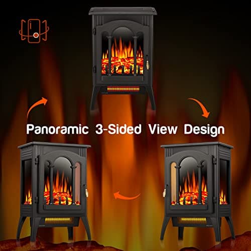 Xbeauty 23'' Electric Fireplace Stove, Freestanding Fireplace Stove with Adjustable Realistic 3D Flame Effect, Overheating Protection, 1000W/1500W 5