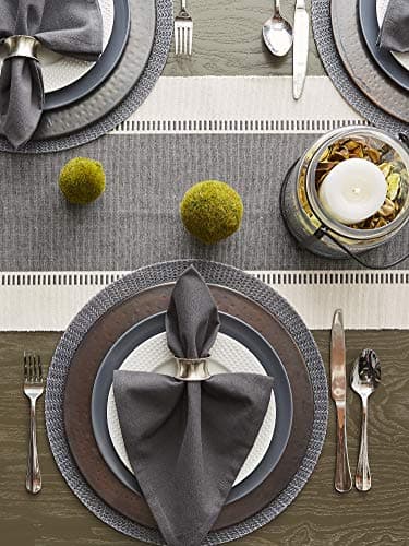 DII Dobby Stripe Woven Table Runner, 13x72 (13x77.5, Fringe Included), Mineral Gray 5