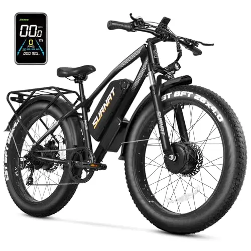 SURNAT Electric Bike for Adults - Dual Motor AWD 2000W 32MPH Ebike with 48v/22.5Ah Removable Battery, 26x4.0 Fat Tire Mountain Electric Bicycle, Hydraulic Disc Brake E-Bike for Men Women (Black)