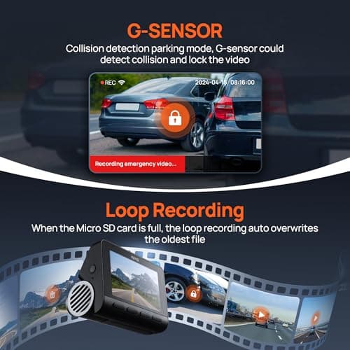 70mai 4K Dash Cam Front and Rear with STARVIS, Dashcam with 5GHz WiFi, GPS Car Camera, Super Night Vision, ADAS, 3'' IPS Screen, 24H Parking Mode, Time-Lapse, Loop Recording, Support 256GB Max (A800S) 7