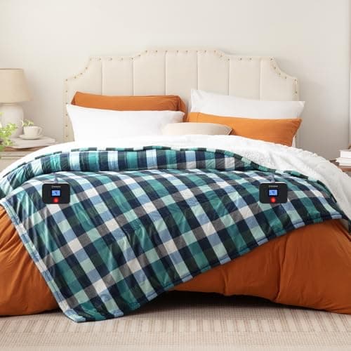 Westinghouse Electric Blanket King Size, Flannel to Sherpa Heated Blanket with 10 Heating Levels & 1 to 12 Hours Auto Off, Fast Heating, Machine Washable, 100 * 90 Inch, Green