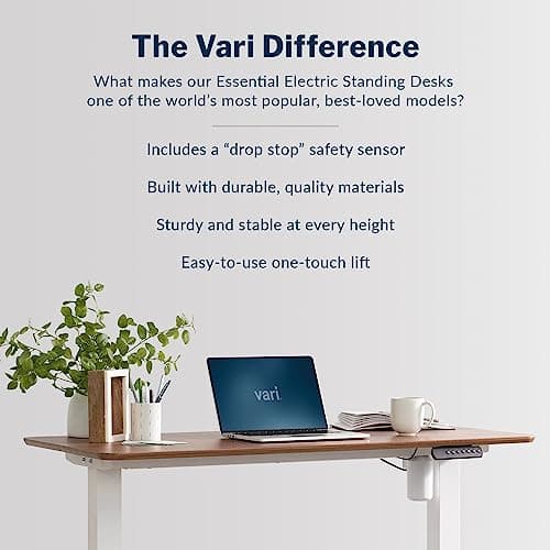 Vari Essential Electric Standing Desk for Home Office – 48x24 Sit-Stand VariDesk, 4 Memory Height Presets, 2-Piece Laminate Wood Top, Sturdy T-Style Legs, Supports 150 Lbs + Easy Assembly (Hazel Wood) 8