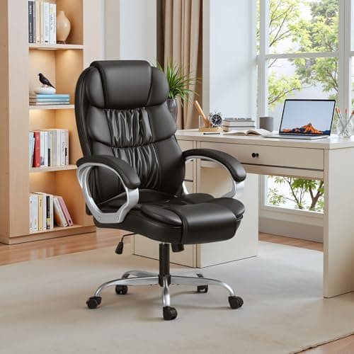 Homall Office Chair High Back Computer Desk Chair, PU Leather Adjustable Height Modern Executive Swivel Task Chair with Padded Armrests and Lumbar Support (Black) 8