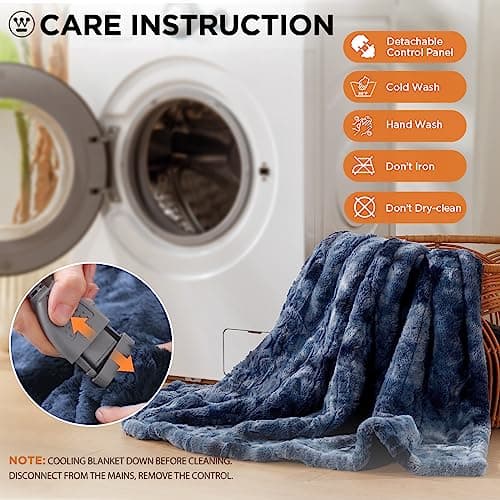 Westinghouse Electric Blanket Full, Faux Fur Heated Blanket with 10 Heating Levels & 1-12 Hours Auto Off, Soft Cozy Sherpa Heated Blanket Washable Blanket (80" x 84" Full Size, Indigo) 7