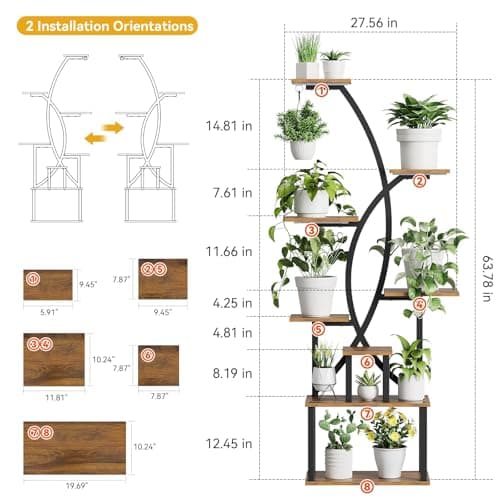 Kavlium Plant Stand Indoor,8-Tier 65 inch Tall Plant Shelf for Indoor Plants with Grow Light, Plant Shelf with Adjustable Brightness & Timer,Modern Metal Plant Display Rack for Living Room/Patio 2