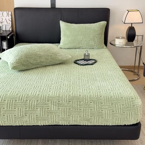 ZIQINPSQ Twin Size Flannel Fitted Sheet - 1 Piece Winter Warm Deep Pocket (15") Bed Sheet, Shrink & Fade Resistant, Hotel Quality, Honeydew 5