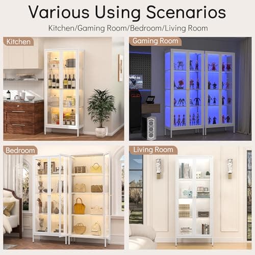 Polup Display Cabinet with 3 Color LED Lights and Tempered Glass, 66 Inch Tall Curio Cabinet with 3 Side Glass, White Display Case for Collectibles, Lighted Cabinets for Living Room- Assemble Required 5