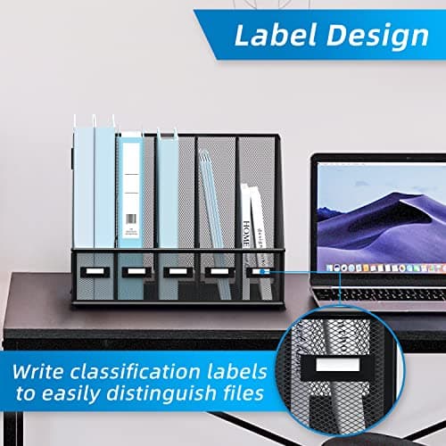 SUPEASY Desk Organizers Metal Desk Magazine File Holder with 5 Vertical Compartments Rack File Organizer for Office Desktop, Home Workspace, Black 5