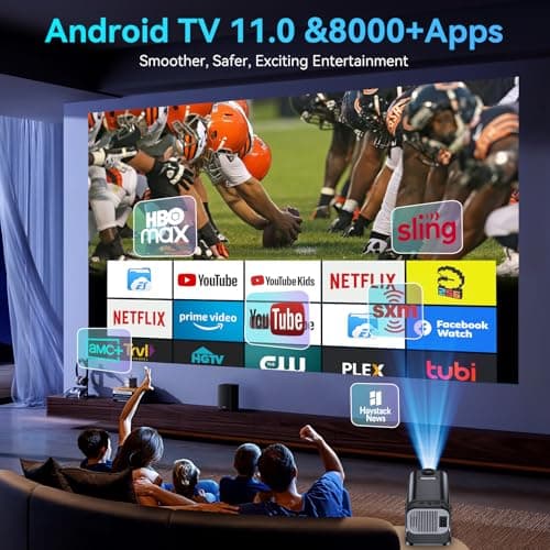 Smart Mini Projector with Android 11.0,2025 Upgraded Portable Projector 1080P 4K Full HD with WiFi 6 and BT5.2,180°Adjustable Stand, Auto Keystone Home Projector for Phone/TV Stick/Laptop 6