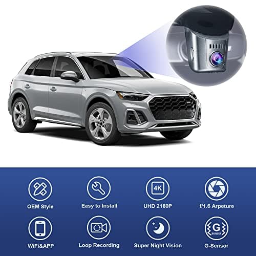 Fitcamx 4K Dash Cam Adapts for Audi 2019-2026 A4 A6 Allroad A3 A5 Q5 S4 S6 Q7 A8 Q8 S8 TT A7 S5 Q3 e-tron (Model A), OEM Look, Loop Recording, 2160P UHD Video, WiFi & APP, Parking Mode, 64GB Card 5