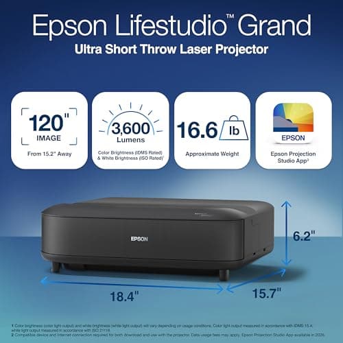 Epson Lifestudio Grand Ultra Short Throw Laser Projector 4K PRO-UHD, Sound by Bose Technology and Downloadable App, Built-In Google TV for Easy Streaming, Plus 3-Chip 3LCD Technology - Black 7