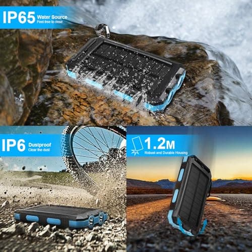 YELOMIN Solar Charger, 20000mAh Portable Type-C Solar Power Bank with 4 Cables, Waterproof Battery Pack, Outdoor External Backup Power Charger Six Outputs/LED Flashlights, Perfect for Camping Travel 8