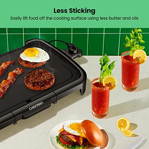 Chefman XL Electric Griddle with Removable Temperature Control, Immersible Flat Top Grill, Burger, Eggs, Pancake Griddle, Nonstick Extra Large Cooking Surface, Slide Out Drip Tray, 10 x 20 Inch 5