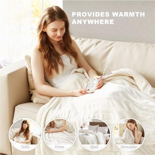 Degrees of Comfort California King Electric Blanket with Dual Controls, Large Fleece Heated Blanket for Bed,Auto Shut Off, Machine Washable -Ivory, 100Wx94L 5