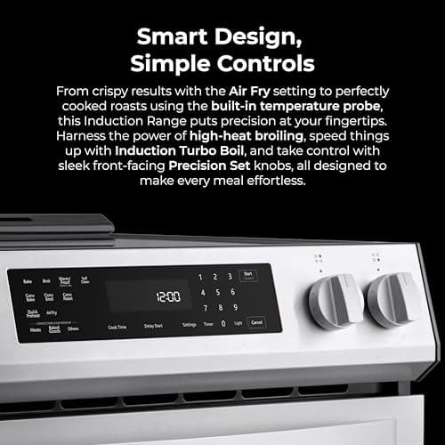 Kenmore 2296853 5.6 cu. ft. Front Control Electric Induction Range Oven - 4 Dual Ring Elements, True Convection, Air Fry, Self Clean, Turbo Boil, Chrome Racks, Storage Drawer - Stainless Steel 5