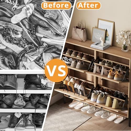 IRONCK Rattan Shoe Cabinet Storage with 4 Flip Drawers, Freestanding Shoe Storage Organizer Cabinet for Entryway, Narrow Shoe Rack Cabinet, Oak 7