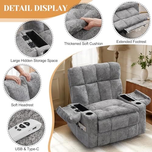 Korser Oversized Dual Motor Power Lift Recliner for Elderly with Adjustable Headrest, Extra Wide Recliner Chairs with Massage and Heat, Electric Lift Chair with Storebox Cupholder, USB Ports, Type C 5