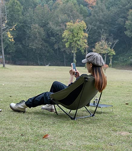 iClimb Low Ultralight Compact Camping Folding Chair with Side Pocket and Carry Bag (Khaki) 8