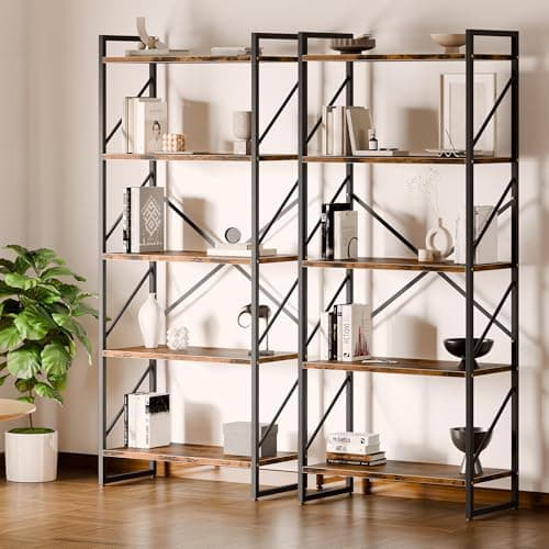 Shintenchi 5 Tiers Bookshelf, Classically Tall Bookcase Shelf, Industrial Book Rack, Modern Book Holder in Bedroom/Living Room/Home/Office, Storage Rack Shelves for Books/Movies-Rustic Brown 5