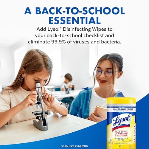 Lysol Disinfectant Wipes Multi-Surface Antibacterial Cleaning Wipes, Dorm Room Essentials For Disinfecting and Cleaning Lemon and Lime Blossom 80 Count (Pack of 2) 9