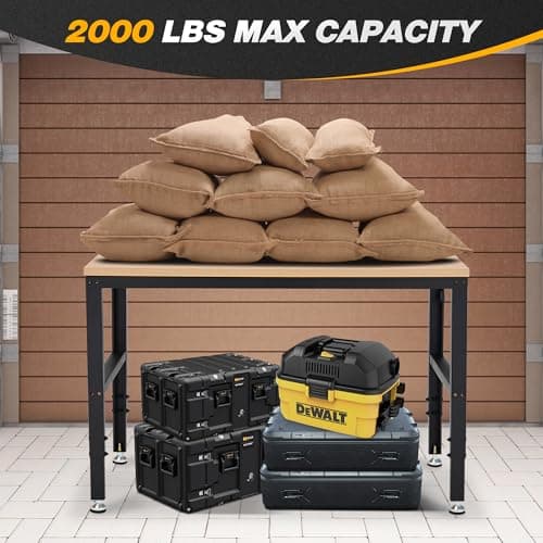 Antifir 48” Adjustable Workbench，Heavy Duty Wood Work Bench 2000 Lbs Load Capacity,Work Table with Power Outlet for Garage, Workshop, Office, Home 5