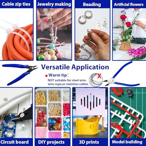 2 Pack Wire Cutters Set, 6" and 5" Ultra Sharp Flush Cutters, Carbon Steel Wire Cutters for Crafting, Electronics, 3D Prints, Jewelry Making, Model Sprue, Zip Ties(6"+ 5", Blue, 2 Pack) 7