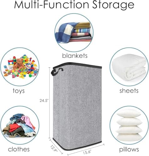 SNIGJAT Large Laundry Hamper, Tall Laundry Hamper with Sturdy Handles, Collapsible Dirty Clothes Basket for Bedroom, Rectangular Sturdy Large Clothes Basket for College, Dorm, Towels, Toys, 80 L 5