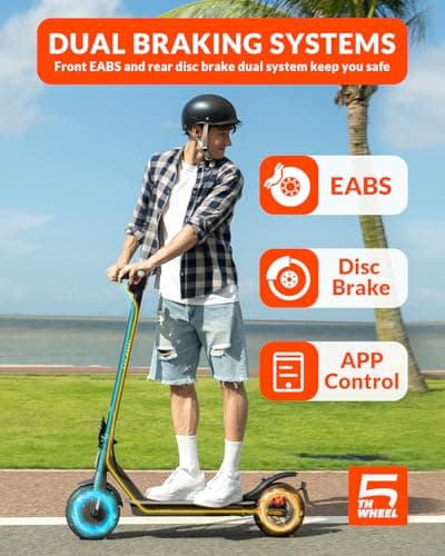 5TH WHEEL V30PRO Electric Scooter, 10" Solid Tires, 350W Motor & 18 MPH, 19.9 Miles Range E-Scooter with E-Lock, Dual Brakes and Suspension, Foldable Adults Commuter Scooter with Turn Signals and APP 5